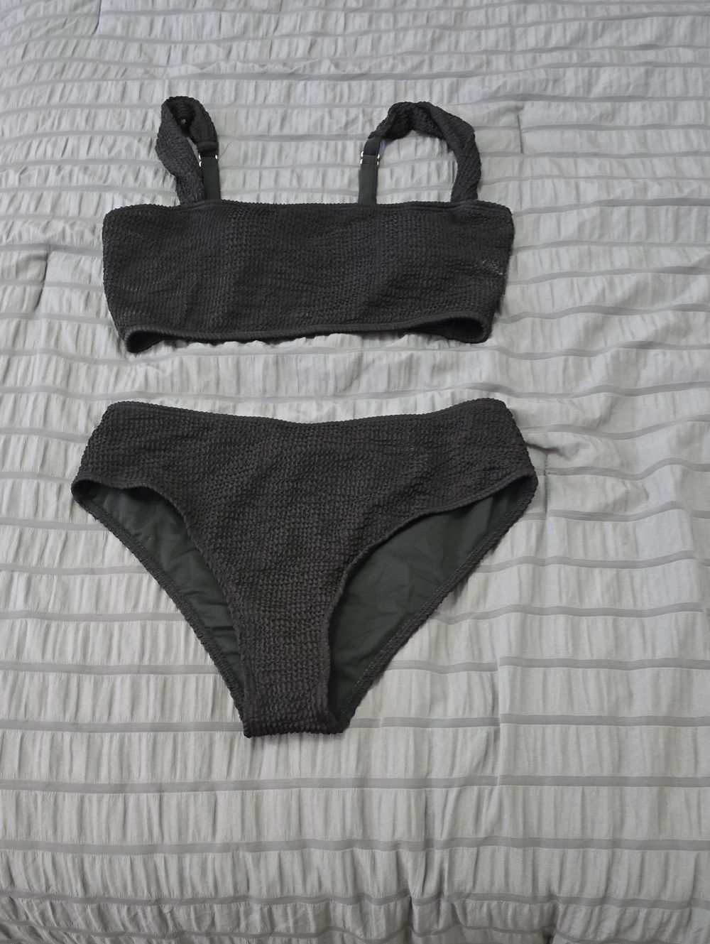 Textured Black Bandeau Bikini Set